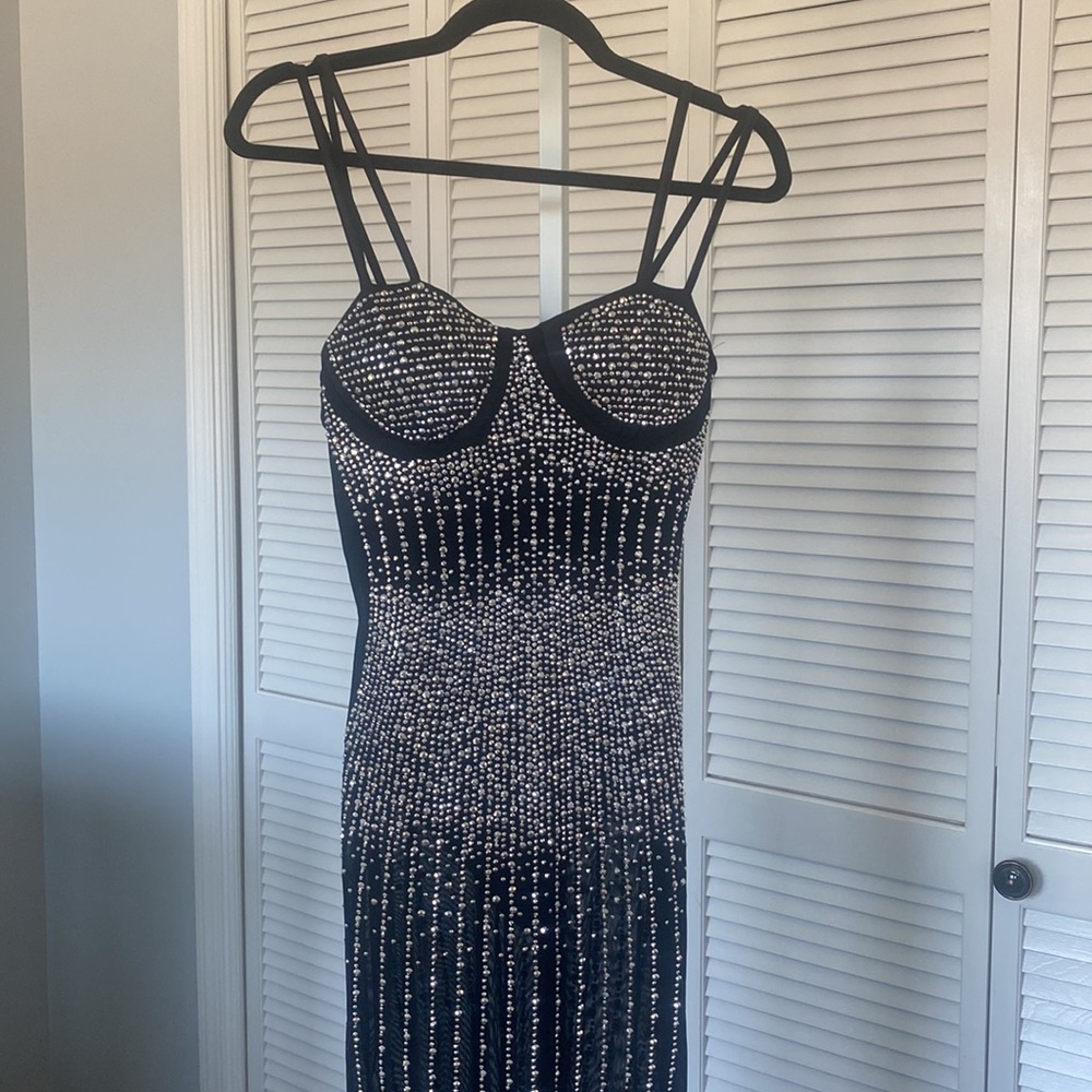 Spaghetti strapped, sheer bling black dress
